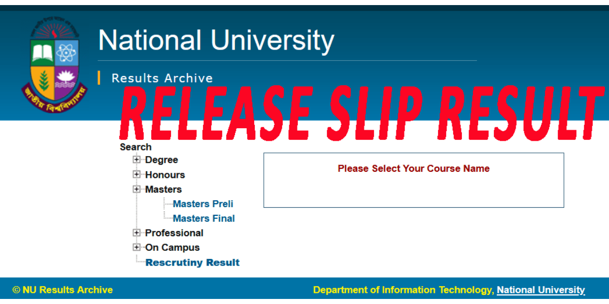 NU Masters Release Slip Result 2022